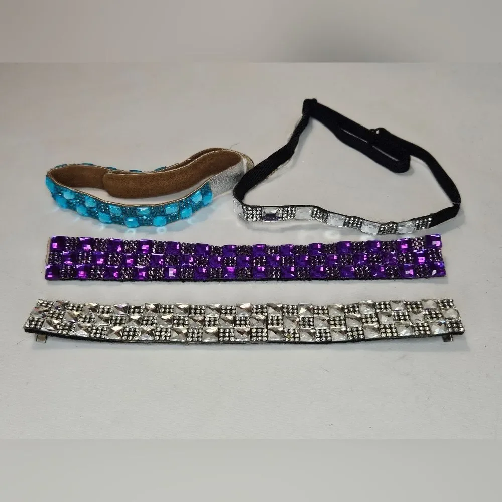 Hair accessories, Set of 4, Pony tail and headband, Purple, Blue, Silver